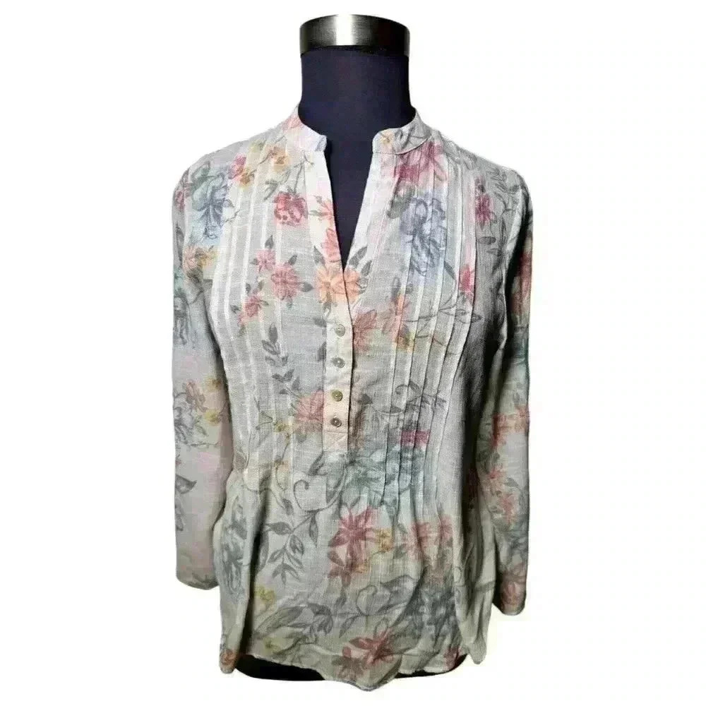 Zac & Rachel‎ Multicolor Floral Long Sleeve V-neck Blouse XL Lightweight